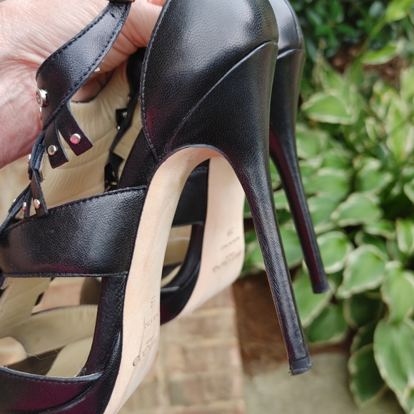 JIMMY CHOO BLACK LEATHER STUDDED FRINGE PLATFORM SANDALS, 39 - Picture 13 of 16